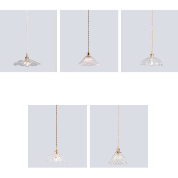 Nordic Vintage Clear Glass Flower Shape Brass 1-Light Pendant Light - Image 19