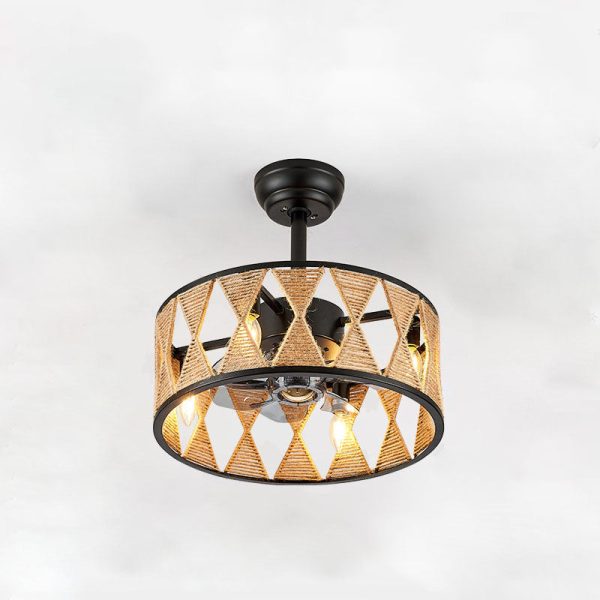 Industrial Creative Hemp Rope Cylinder 4-Light Downrods Ceiling Fan Light - Image 9