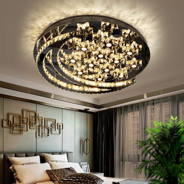 Modern Romantic Stainless Steel Crystal Star Moon LED Flush Mount Ceiling Light - Image 20