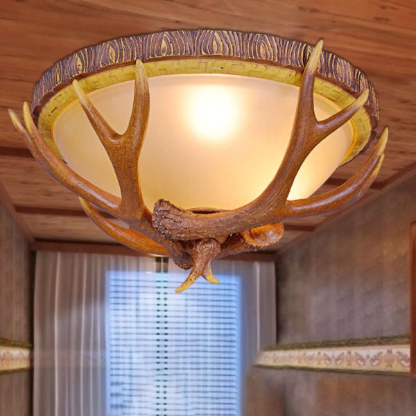Vintage Industrial Antler Resin Glass Round  2/3/5 Light Flush Mount Ceiling Light - Image 14