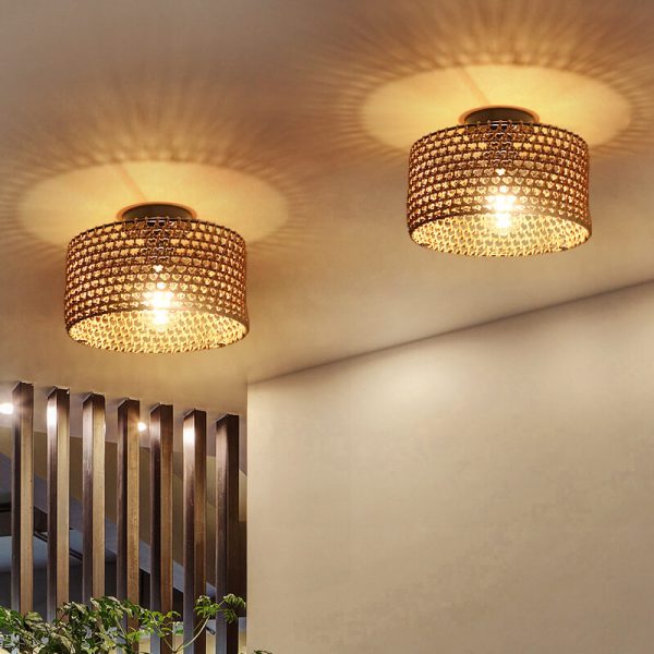 Japanese Wabi-sabi Hemp Rope Weaving Cylinder 1-Light Semi-Flush Mount Ceiling Light - Image 2