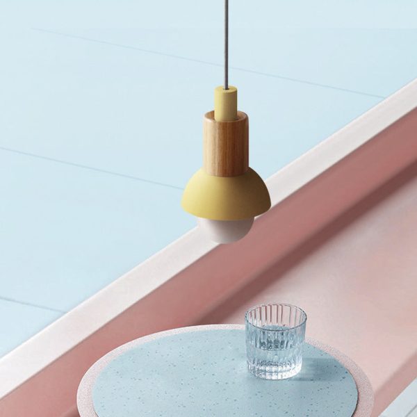 Contemporary Scandinavian Irregular Round Cylinder Iron Wood 1-Light Pendant Light For Living Room - Image 10