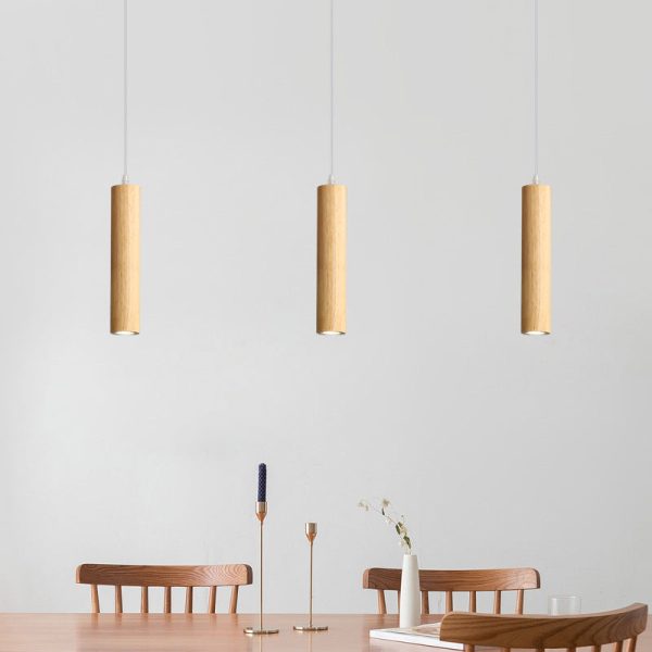 Modern Minimalist Rubberwood Cylinder Spotlight LED Pendant Light For Bedroom - Image 12