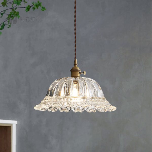 Nordic Vintage Floral Glass Brass 1-Light Pendant Light - Image 3