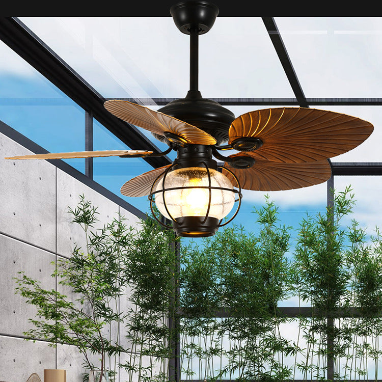 03-7e9f0085-2d98-45eb-b305-fb60aeee4854.jpg Traditional Rustic Lantern Banana Shaped Fan Leaf Iron Glass 1-Light Downrods Ceiling Fan Light For Outdoor Patio - Image 1