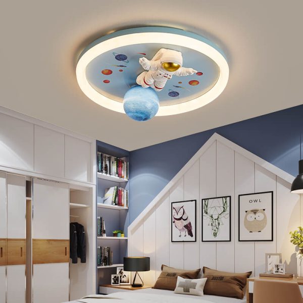 Childlike Cartoon Resin Astronaut Round Acrylic LED Flush Mount Ceiling Light - Image 14