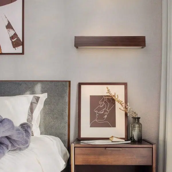 Traditional Chinese Striped Wood Cuboid LED Vanity Mirror Front Wall Sconce Lamp For Bathroom - Image 4