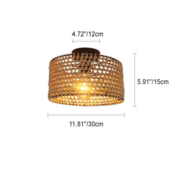 Japanese Wabi-sabi Hemp Rope Weaving Cylinder 1-Light Semi-Flush Mount Ceiling Light - Image 6