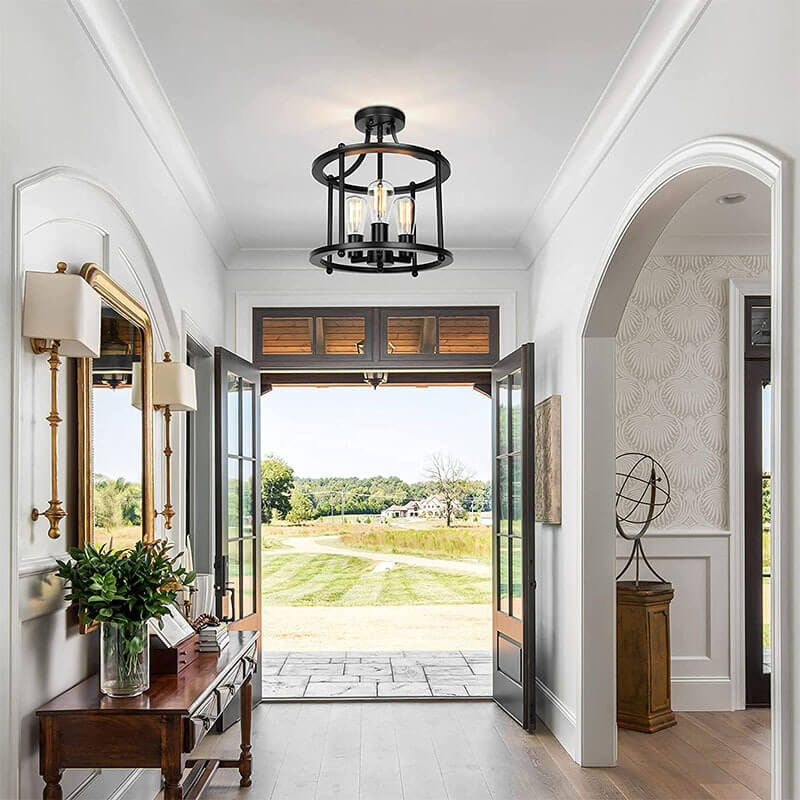 03-87bced94-aa15-4207-bf0b-d1f926ab5f39.jpg Industrial Vintage Round Drum 3-Light Semi-Flush Mount Ceiling Light - Image 1