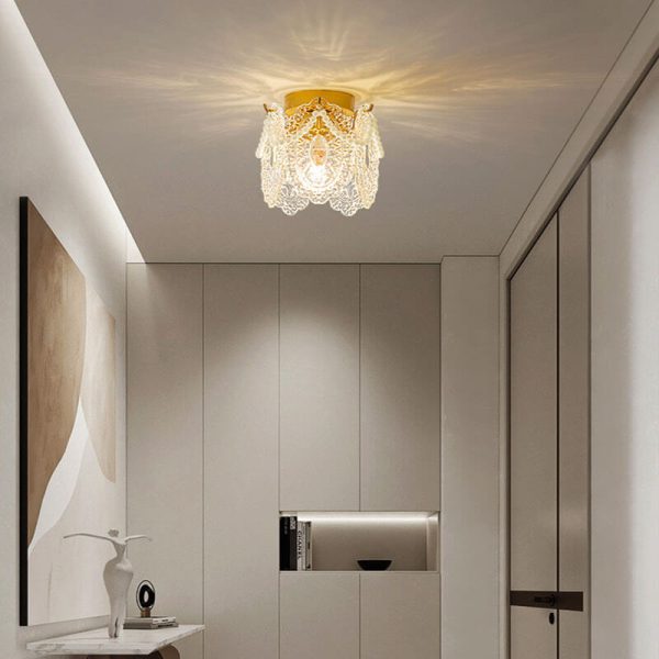 French Palace Glass Pearl Chain Cylinder 1-Light Semi-Flush Mount Ceiling Light - Image 8