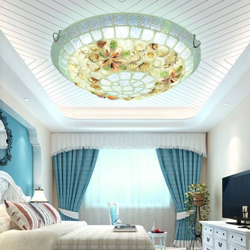 03-898e6a0a-f555-4144-affa-4f08876d59a2.jpg Tiffany Creative Mosaic Shells 1-Light Flush Mount Ceiling Light - Image 1