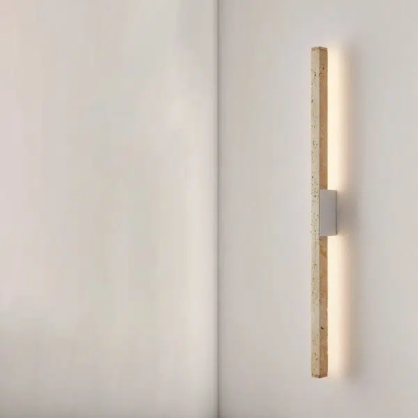 Japanese Wabi-Sabi Yellow Travertine Wood Long Strip LED Wall Sconce Lamp - Image 2
