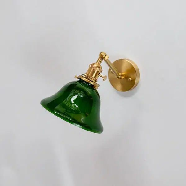 Vintage Green Glass Brass 1-Light Wall Sconce Lamp - Image 5