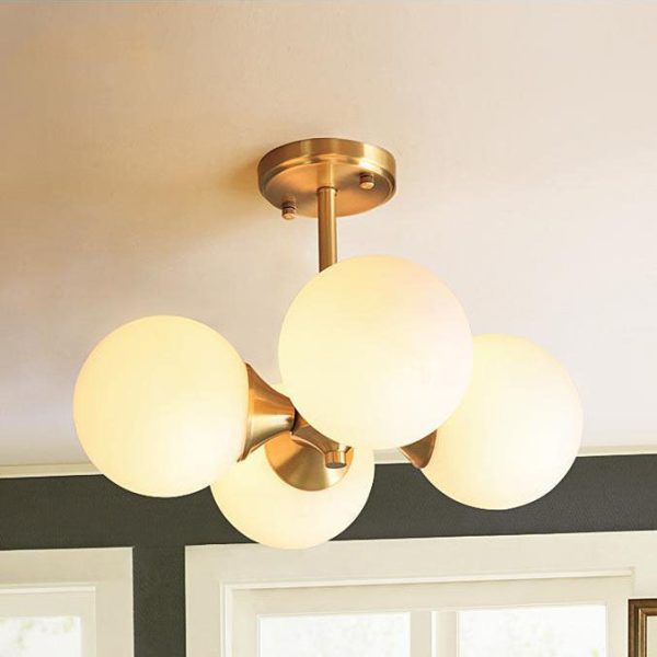 Modern Mid-Century Gold Finish Frame Glass Globe Ball 4-Light Chandelier For Living Room - Image 2