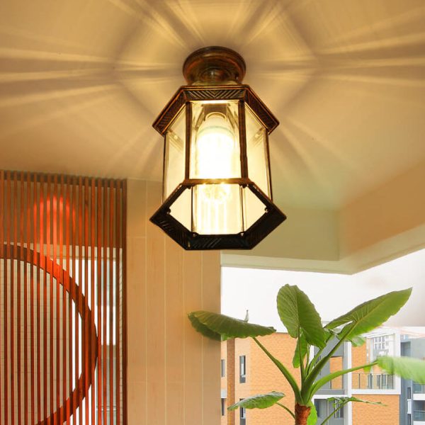 European Outdoor Hexagonal Lantern Waterproof 1-Light Semi-Flush Mount Ceiling Light - Image 17