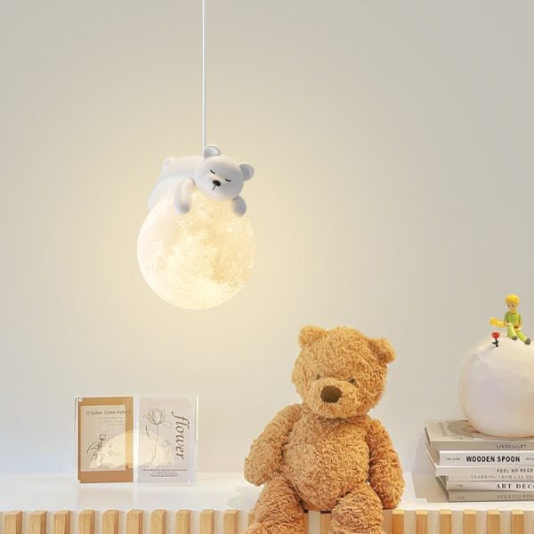 Contemporary Creative Resin Animal Rabbit Moon 1-Light Kids Pendant Light For Living Room - Image 2