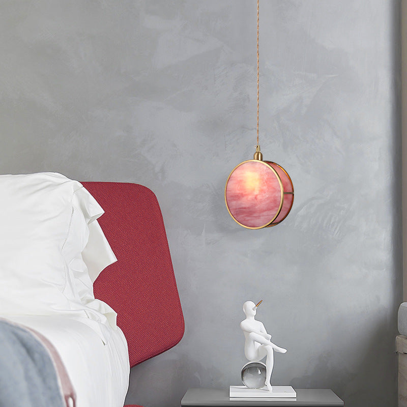 03-9b468b62-4b3c-425b-8937-2c9e94ab702c.jpg Japanese Vintage Round Drum Glass Brass 1-Light Pendant Light - Image 1