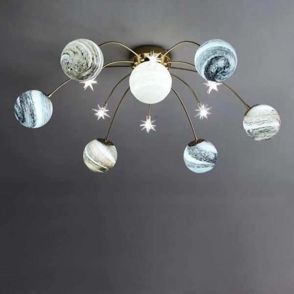 Contemporary Nordic Kids Iron Glass Ball Earth Planet 13-Light Semi-Flush Mount Ceiling Light For Bedroom - Image 11