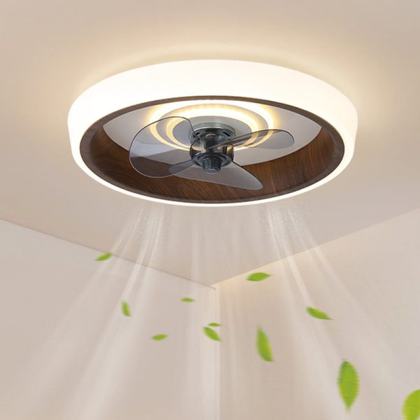 Modern Minimalist Round Wood Grain Aluminum Acrylic LED Flush Mount Ceiling Fan Light For Bedroom - Image 8
