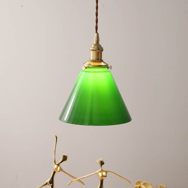 Contemporary Retro Green Cone Glass Copper 1-Light Pendant Light For Living Room - Image 3