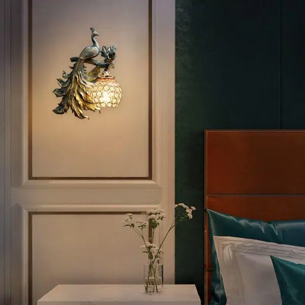 European Vintage Peacock Resin 1-Light Wall Sconce Lamp - Image 9