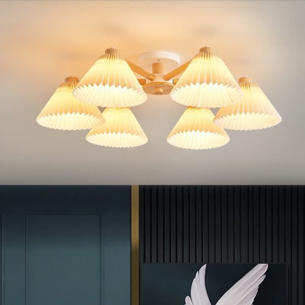 Nordic Wood Pleated Shade 3/6/8 Light Semi-Flush Mount Ceiling Light - Image 2