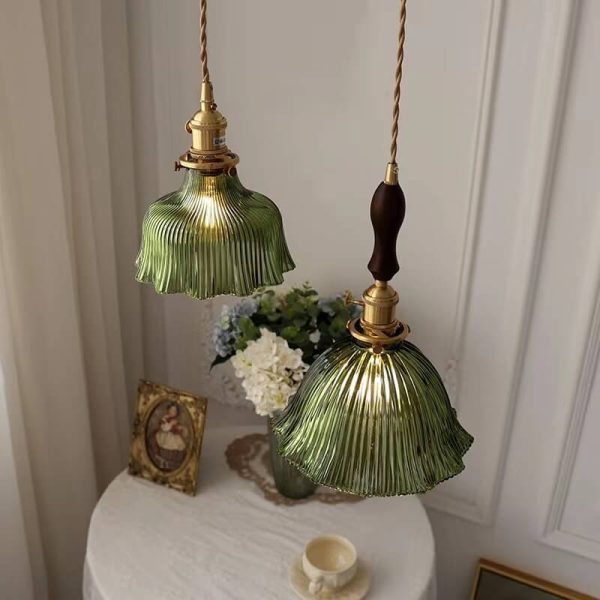 Nordic Modern Minimalist Flower Copper Walnut Glass 1-Light Pendant Light - Image 11