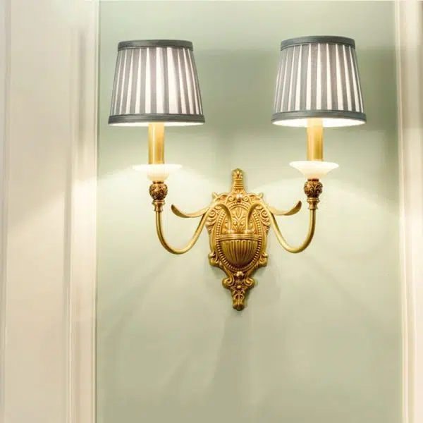 European Luxury Fabric Brass Carved 1/2 Light Wall Sconce Lamp - Image 11