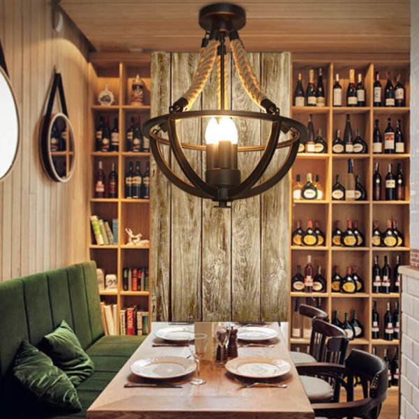 Vintage Industrial Iron Twine 3-Light Island Light Chandelier - Image 9