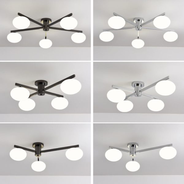 Nordic Light Luxury Glass Ball Iron Bracket 3/4/5 Light Semi- Flush Mount Ceiling Light - Image 22