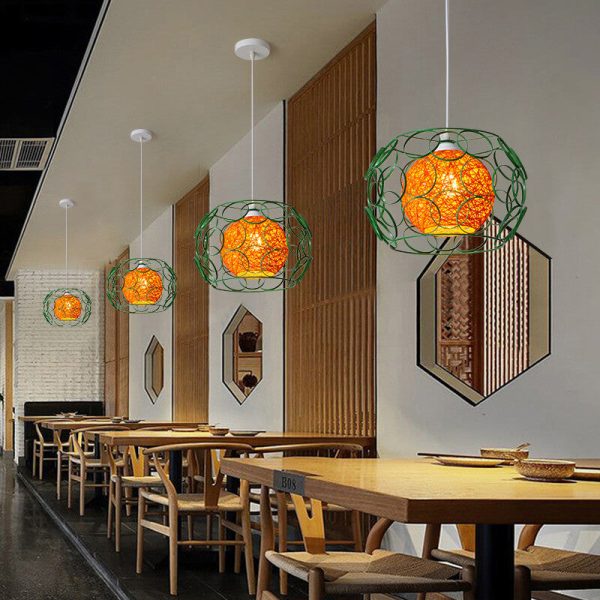 Nordic Creative Weaving Hemp Ball Iron Drum 1-Light Pendant Light - Image 2