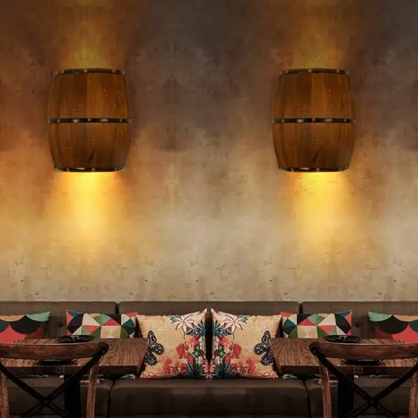 Industrial Vintage Half Barrel Wood 2-Light Wall Sconce Lamp - Image 11