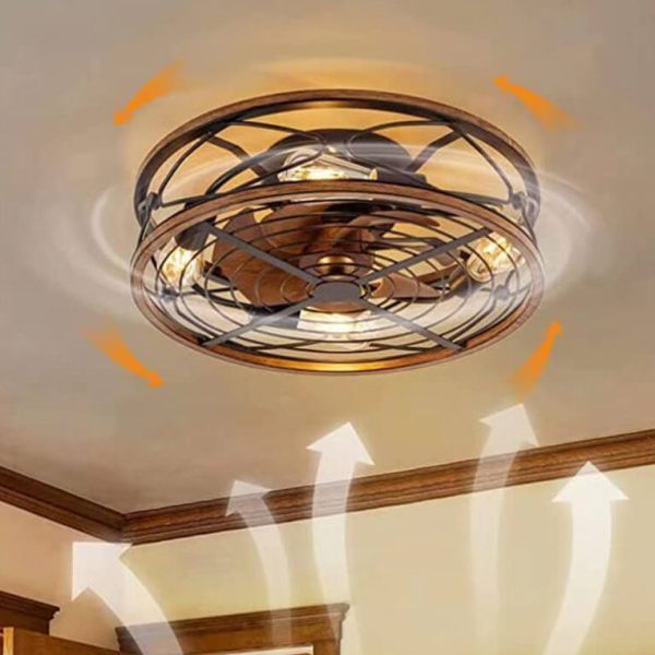 Nordic Industrial Wrought Iron Cylinder 4-Light Flush Mount Ceiling Invisible Fan Light - Image 2