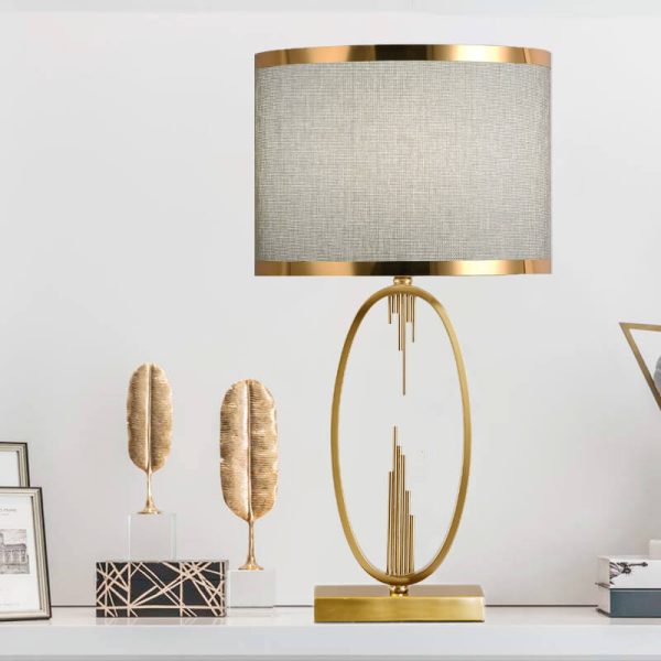 Modern Mid-Century Square Round Metal Fabric 1-Light Table Lamp For Bedroom - Image 2