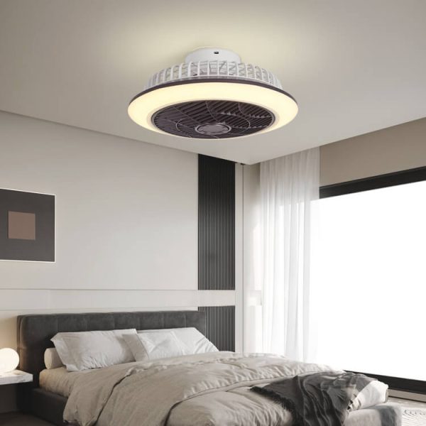 Modern Minimalist Round Cage Iron Acrylic LED Flush Mount Ceiling Fan Light - Image 2