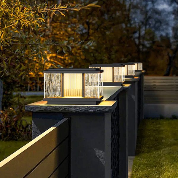 Modern Simplicity Aluminum Square Water-Rippled Glass LED Waterproof Solar Post Lamp Lawn Light For Garden - Image 8