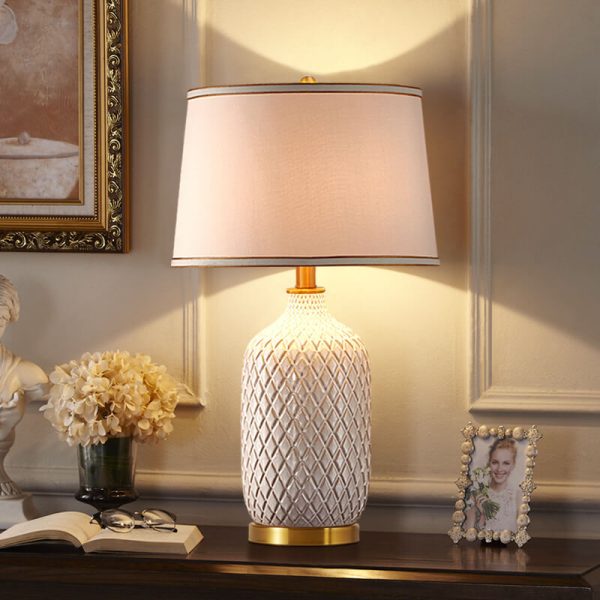 European Vintage Striped Ceramic Base Fabric 1-Light Table Lamp - Image 9