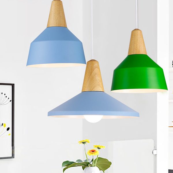 Modern Minimalist Round Cone Trapezoid Iron Wood 1-Light Pendant Light For Living Room - Image 16