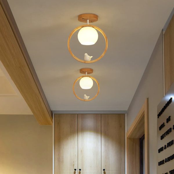 Modern Japanese Minimalist Log Bird Round 1-Light Semi-Flush Mount Ceiling Light - Image 12
