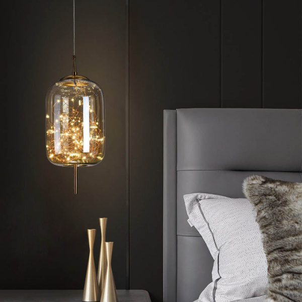 Contemporary Scandinavian Cylinder Oval Glass 1-Light Pendant Light For Bedroom - Image 2