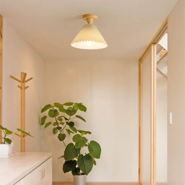 Japanese Simple Log Pleated Umbrella Cone 1-Light Semi-Flush Mount Ceiling Light - Image 2