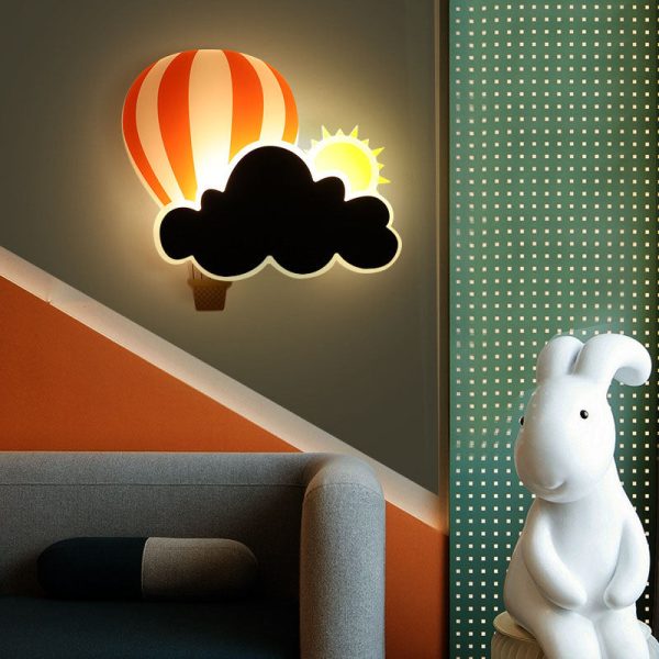 Contemporary Creative Kids Hot Air Balloon Clouds Iron Acrylic LED Wall Sconce Lamp For Bedroom - Image 15