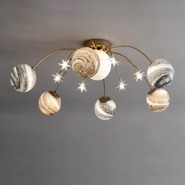Contemporary Nordic Kids Iron Glass Ball Earth Planet 13-Light Semi-Flush Mount Ceiling Light For Bedroom - Image 12