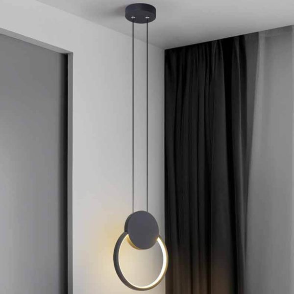 Modern Minimalist Iron Silicone Geometric Round Frame LED Pendant Light for Bedroom - Image 15