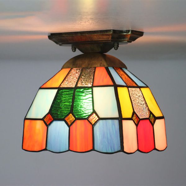 Tiffany Stained Glass Dome 1-Light Semi-Flush Mount Ceiling Light - Image 10