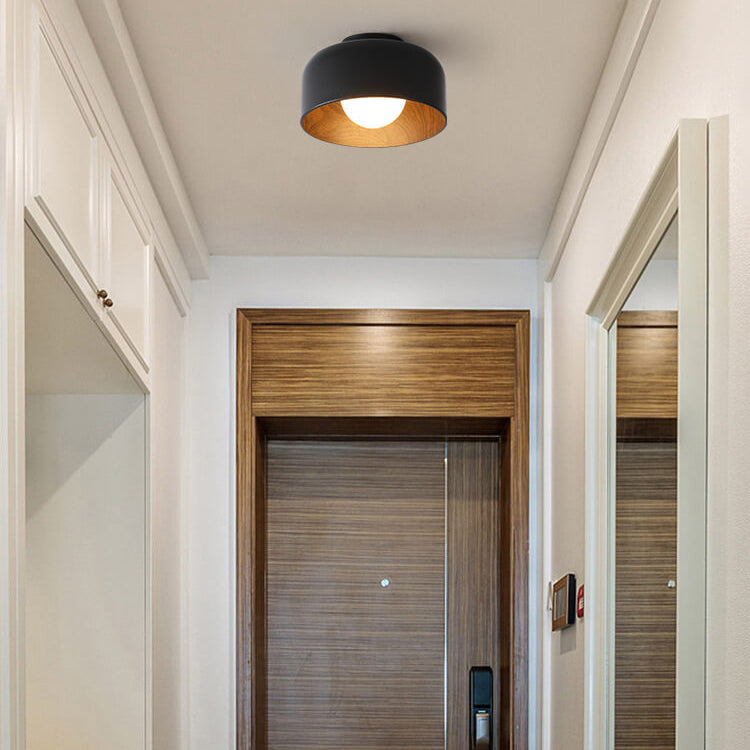 03-e8b0bc42-d90b-43b5-8a4c-1bc9a9655cdf.jpg Minimalist Dome Wood Grain Iron 1-Light Semi- Flush Mount Ceiling - Image 1