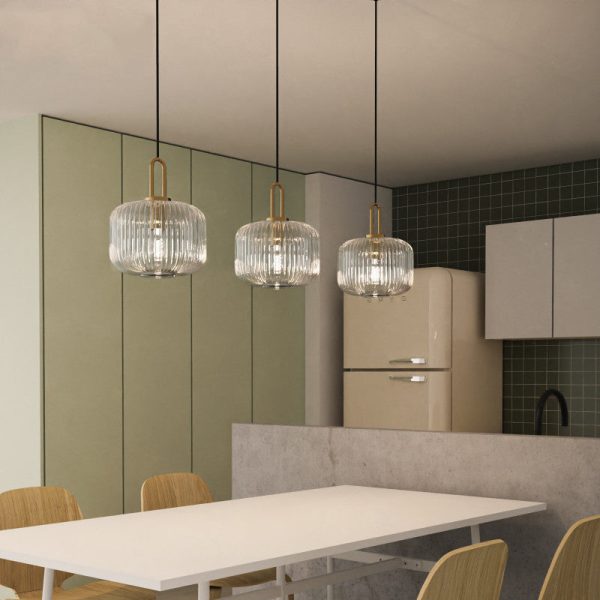 Contemporary Nordic Round Oval Pumpkin Stainless Steel Striped Glass 1-Light Pendant Light For Living Room - Image 17