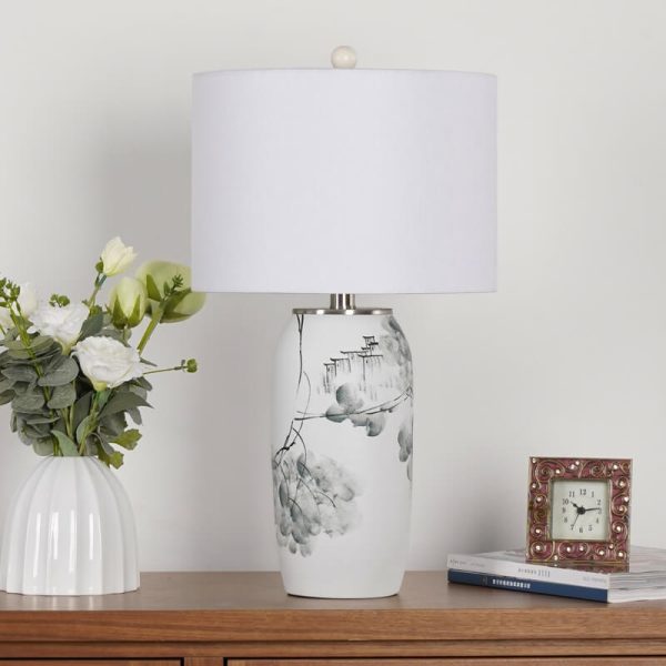 Modern Chinese Ink Painting Ceramic Fabric 1-Light Table Lamp - Image 3