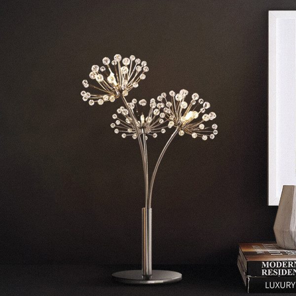 Nordic Creative Dandelion Crystal Bead Iron  3-Light Table Lamp
