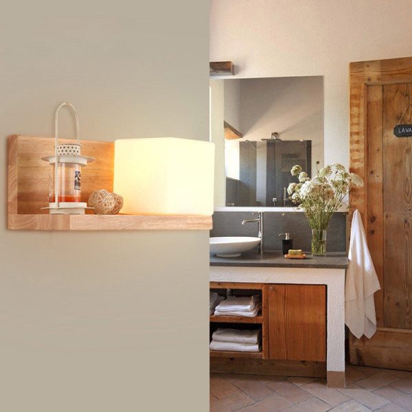 Japanese Minimalist Wood Square Glass 1-Light Wall Sconce Lamp - Image 17